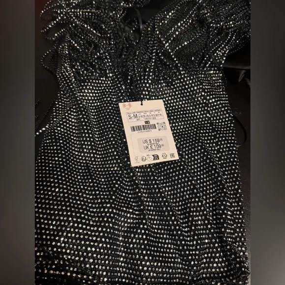 ZARA NEW WOMAN JEWEL WATERFALL DRESS WITH RHINESTONES SILVER - Picture 8 of 14